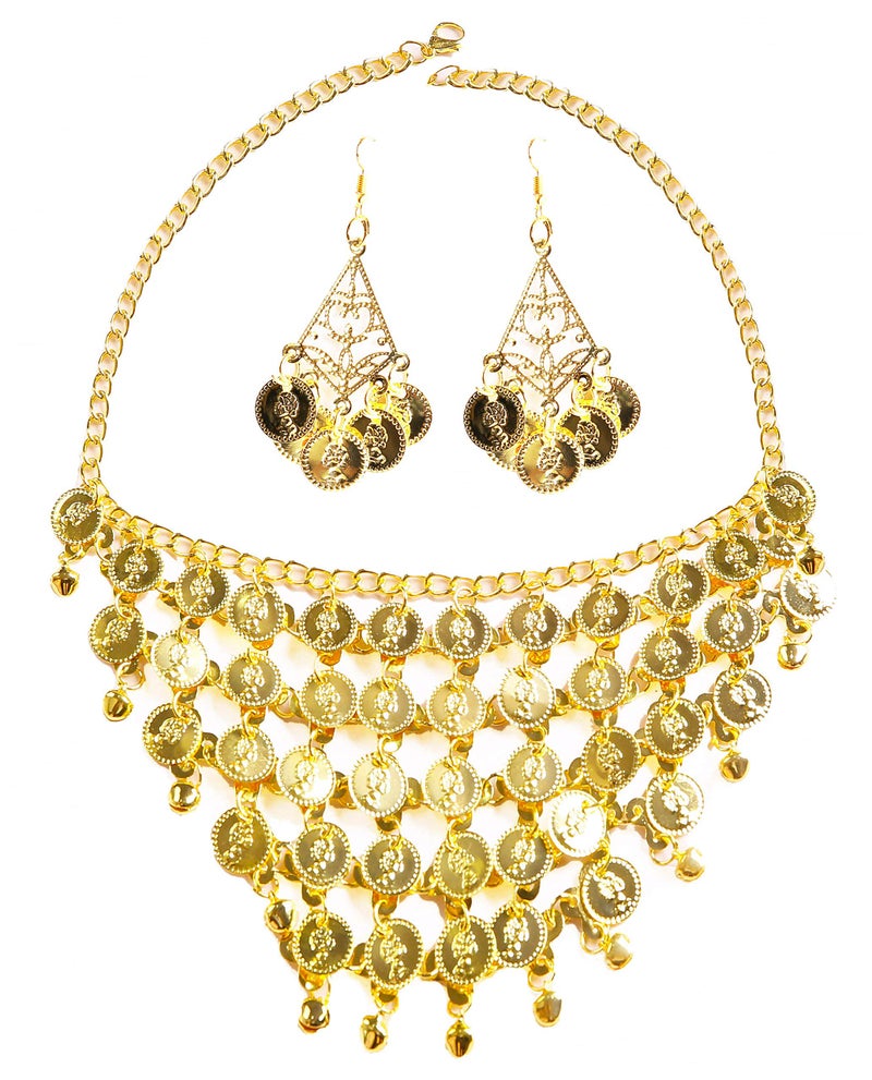 Seawhisper Gypsy Jewelry Golden Coin Necklace Earrings Belly Dancer Jewelry Fortune Teller Accessories - Image 1